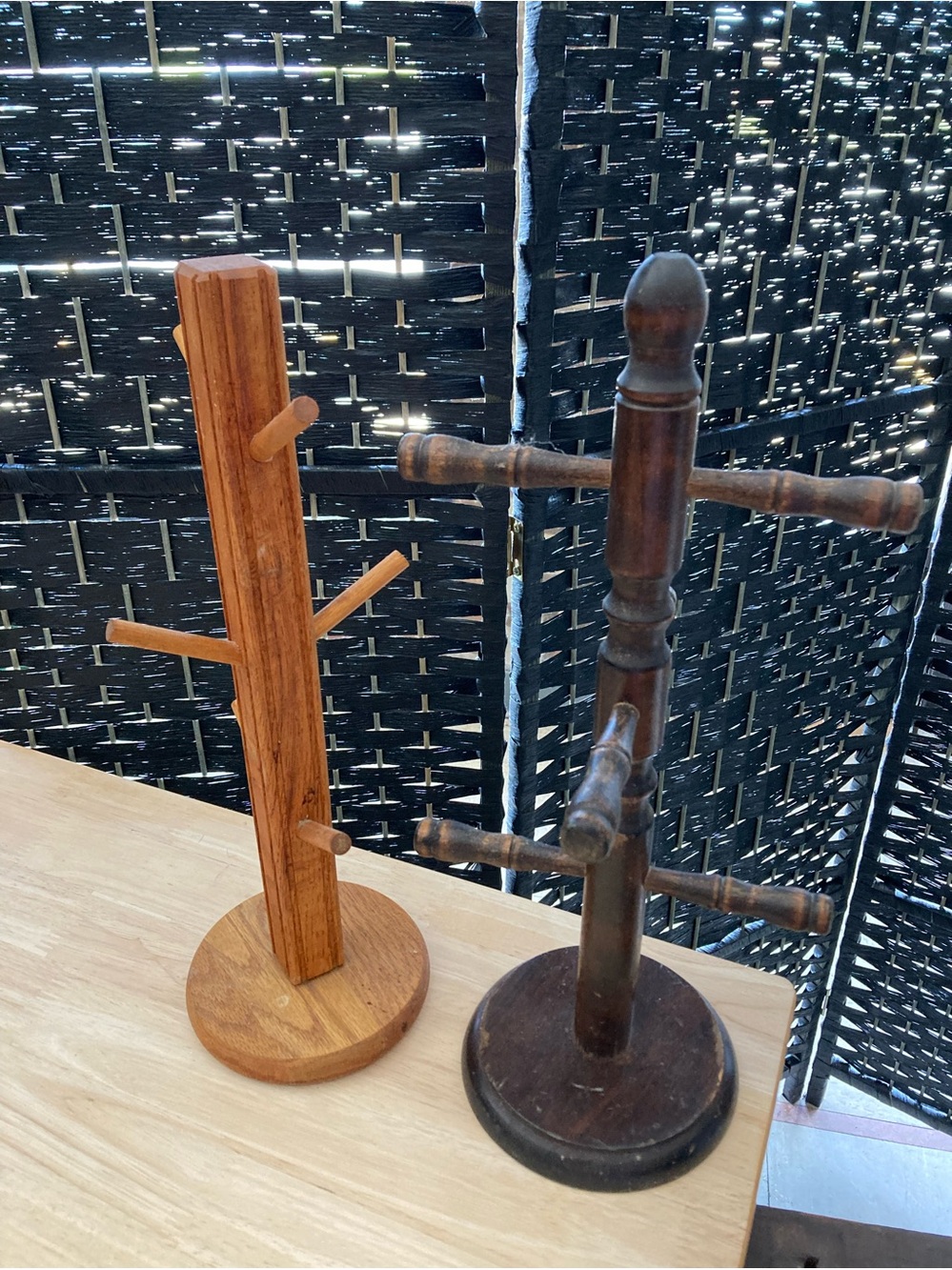 Wooden Mug/Glass Holder Stand - Set of 2 in Light and Dark Wood